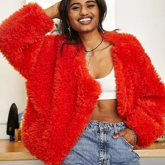 NWT Free People burnt orange red faux fur teddy jacket, XS - Picture 12 of 16